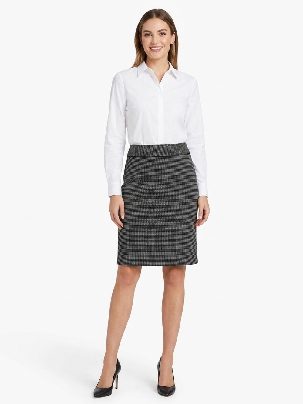 CASS Black White Polka Dot Pencil Skirt Size 4 Small